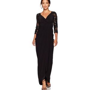 ADRIANNA PAPELL - Lace, Sequin Long Sleeve Pleated Gown - , SZ 2 (US), Black